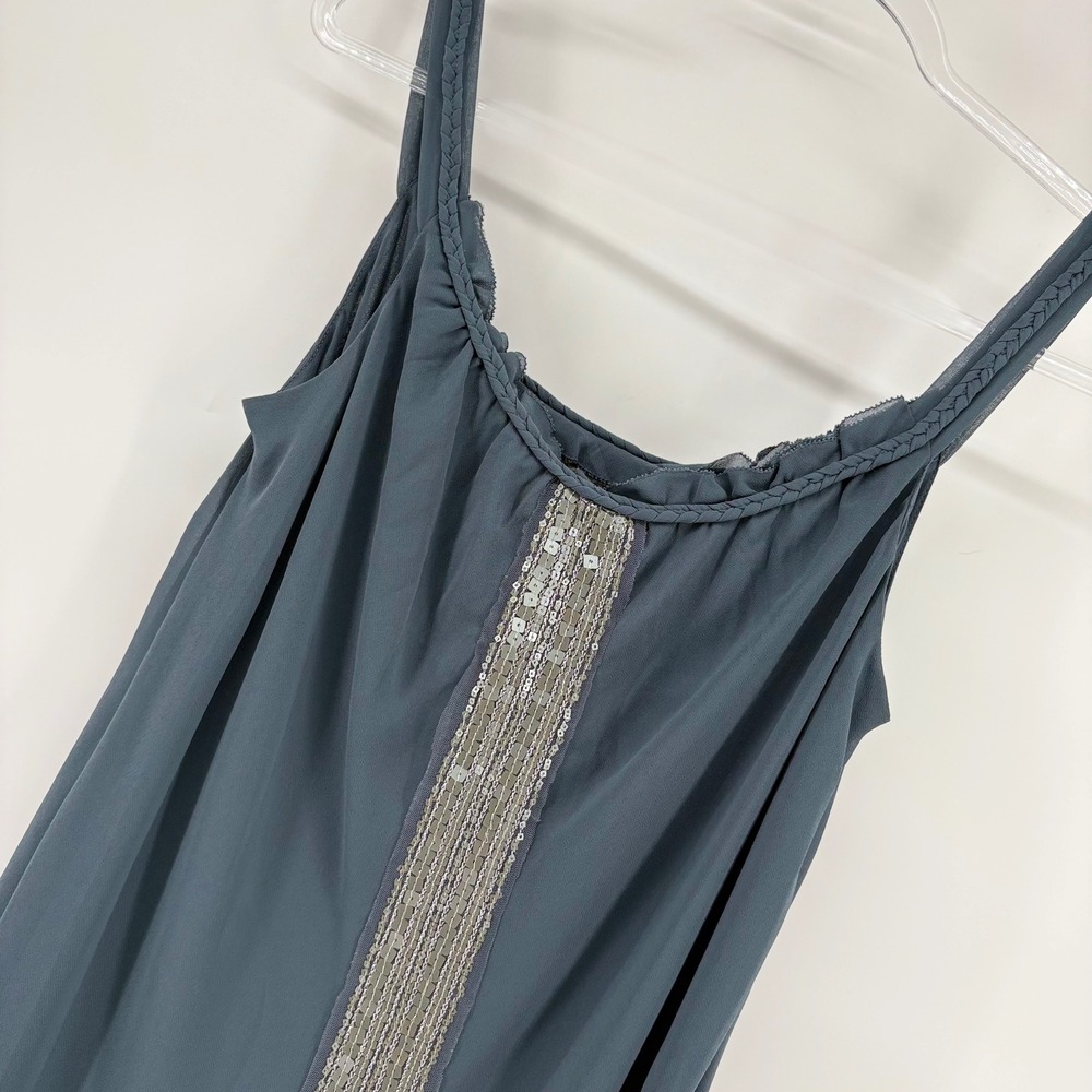 Coldwater Creek Sequined Sheer Tank Top Camisole Teal Blue PM 10 12 Blue Gray